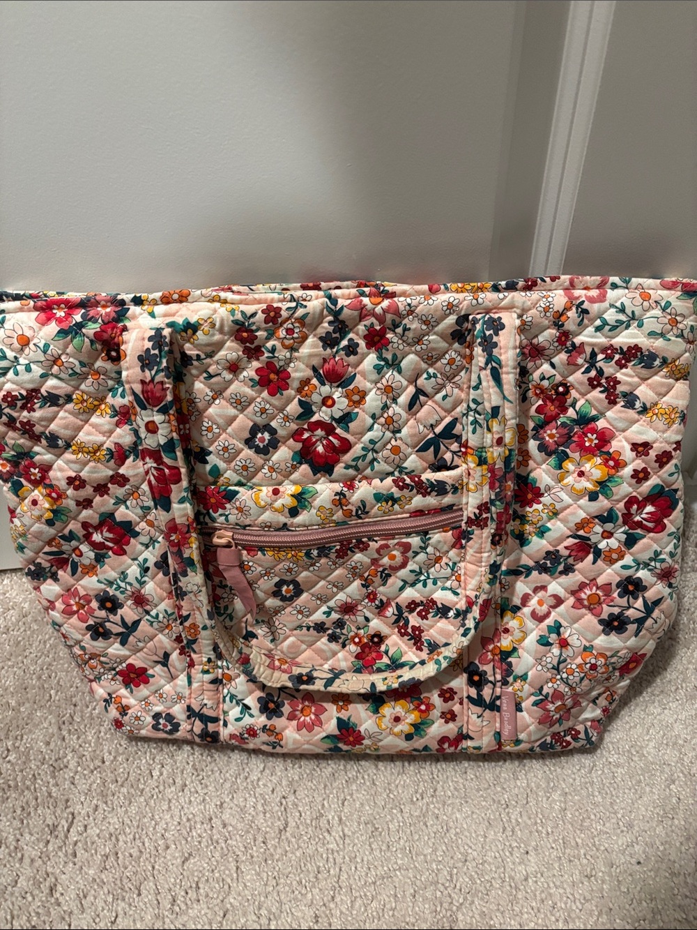 Vera Bradley Cream Quilted Floral Tote with Multicolor Blooms
